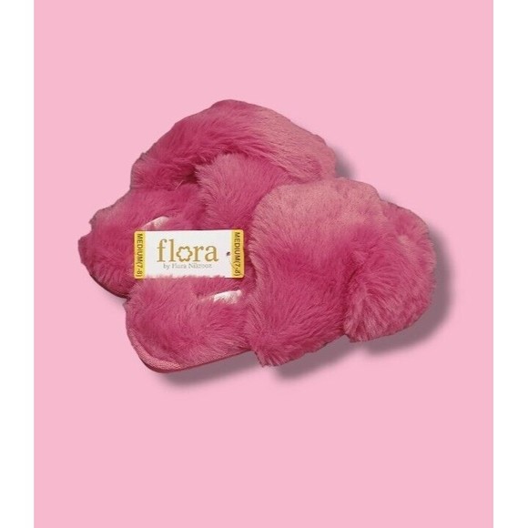 Flora Shoes - Flora Berry Rouge Super Soft Fuzzy Faux Fur Crossband Womens 7/8 House Slippers